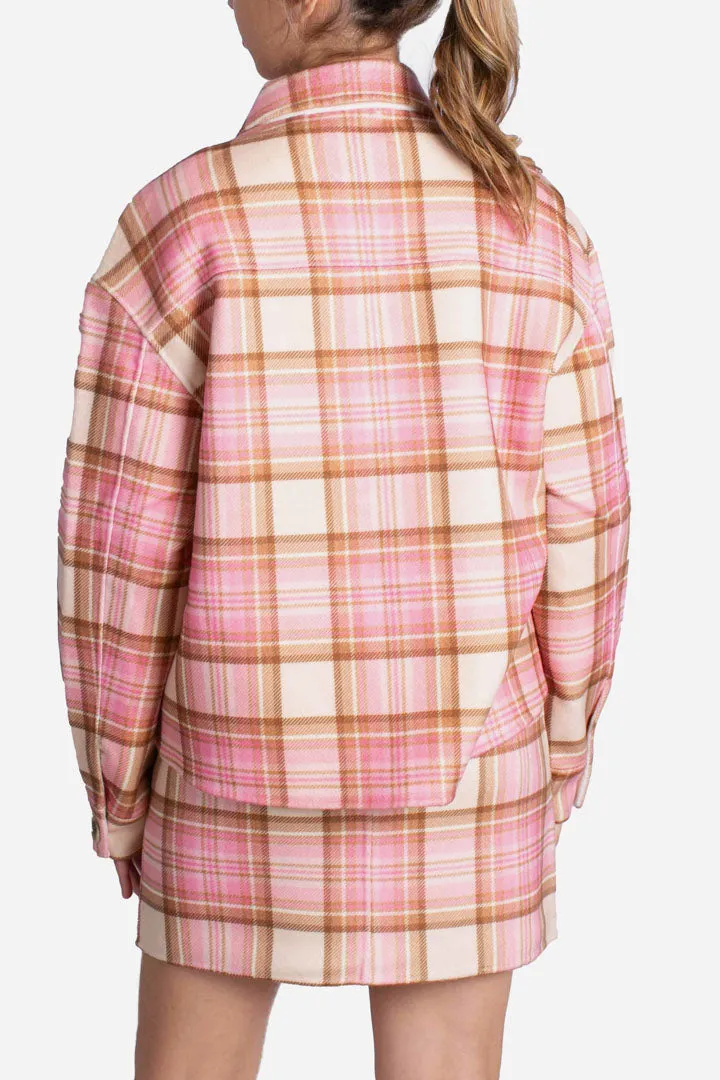 Camicia corta da donna Bonnibell con stampa tartan rosa