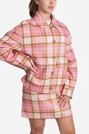 Camicia corta da donna Bonnibell con stampa tartan rosa