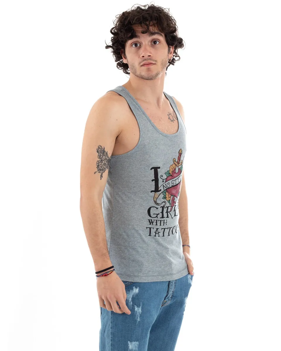 Canotta Uomo T-shirt Canottiera Giromanica Stampa Grigio GIOSAL-CN1059A