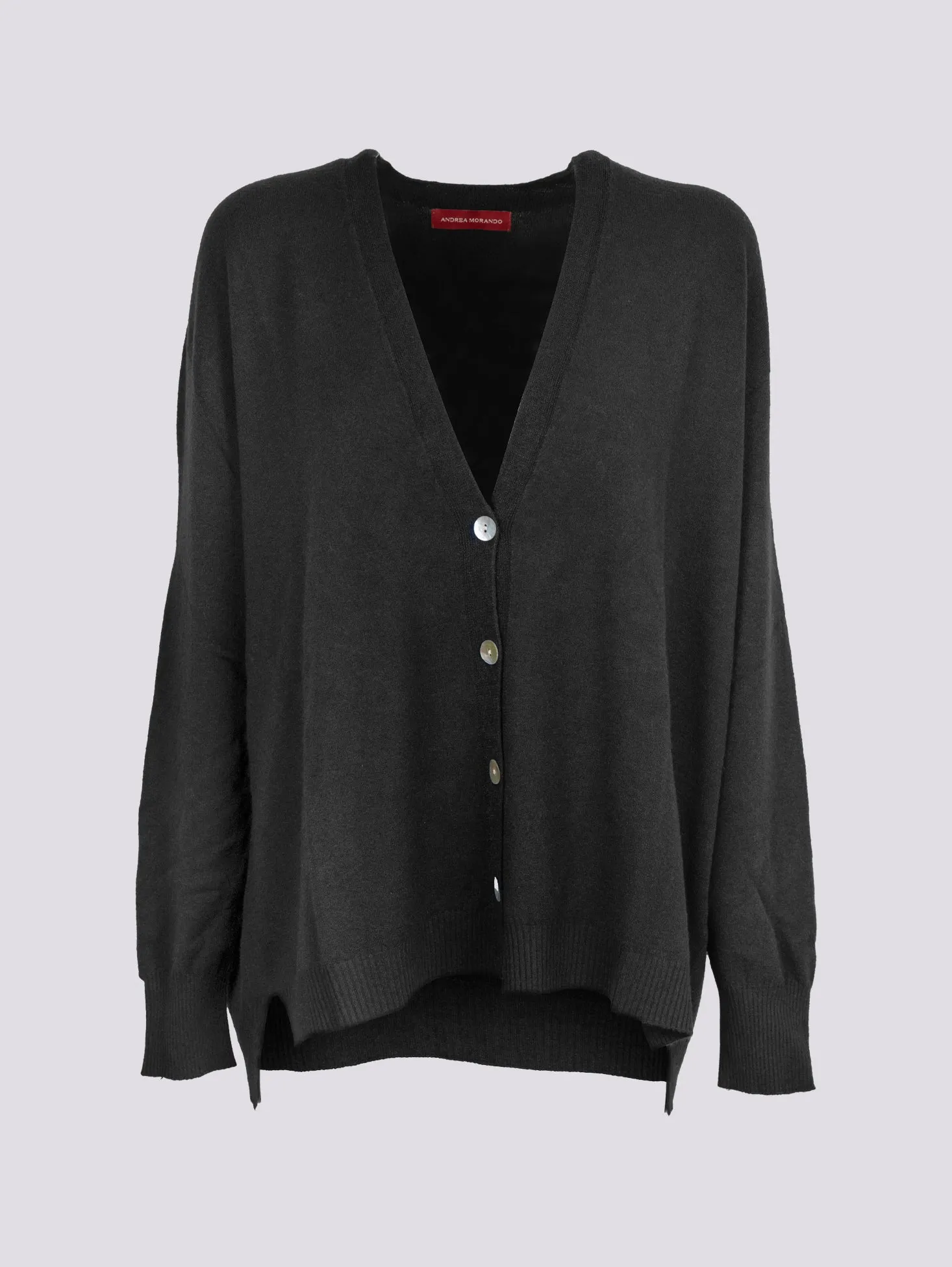 CARDIGAN OVER CON BOTTONI IN MADREPERLA NERO