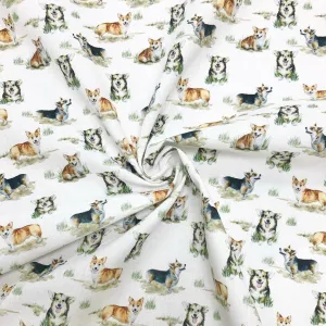 Corgis on White Cotton Fabric