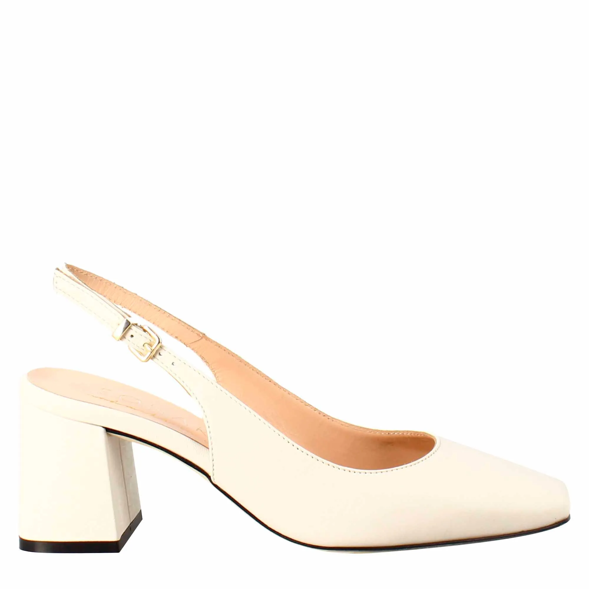 Décolleté slingback da donna in pelle colore crema a punta squadrata