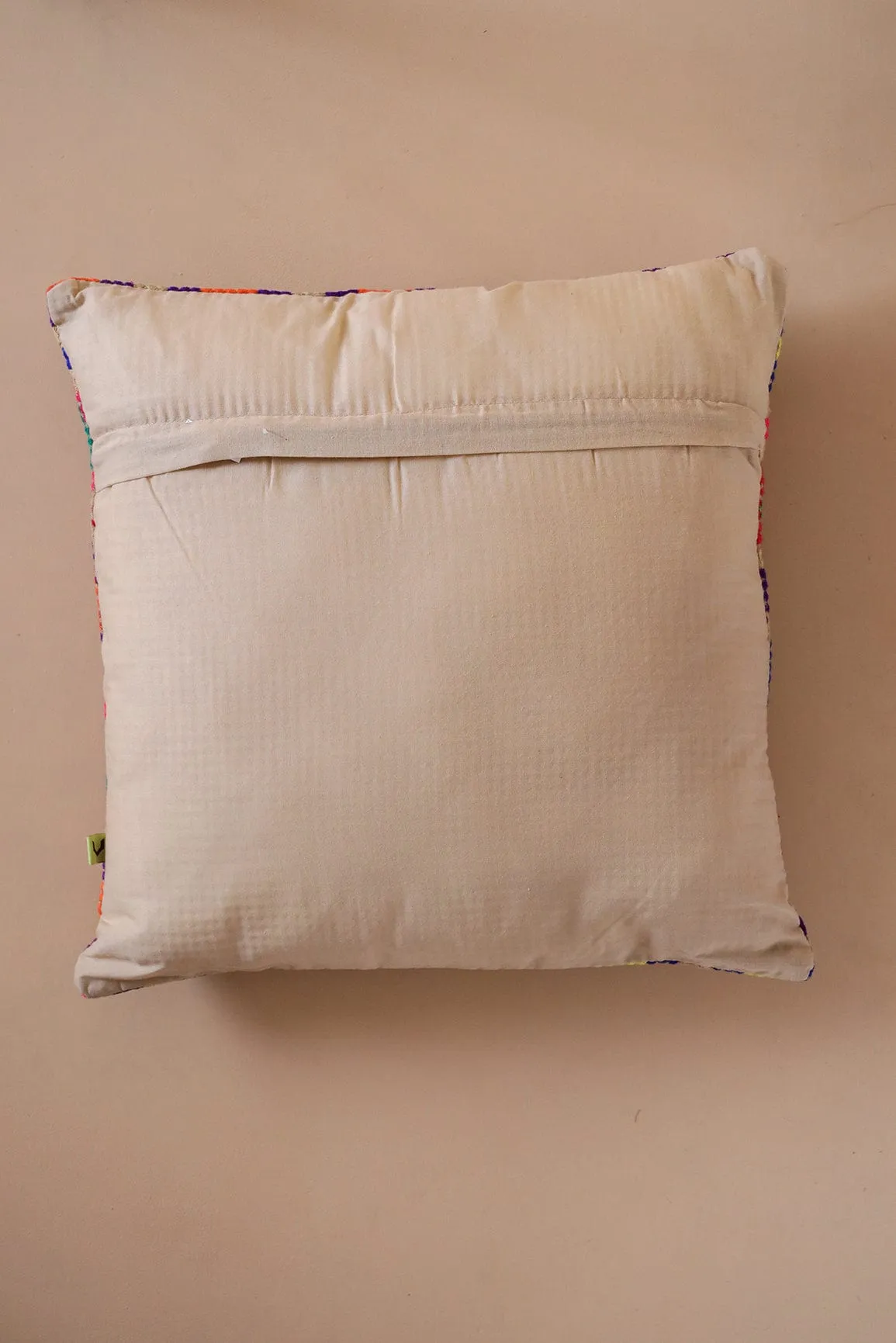 Dotted Pattern Multi-colour Embroidery on Off White cotton Cushion Cover (16*16 inches)