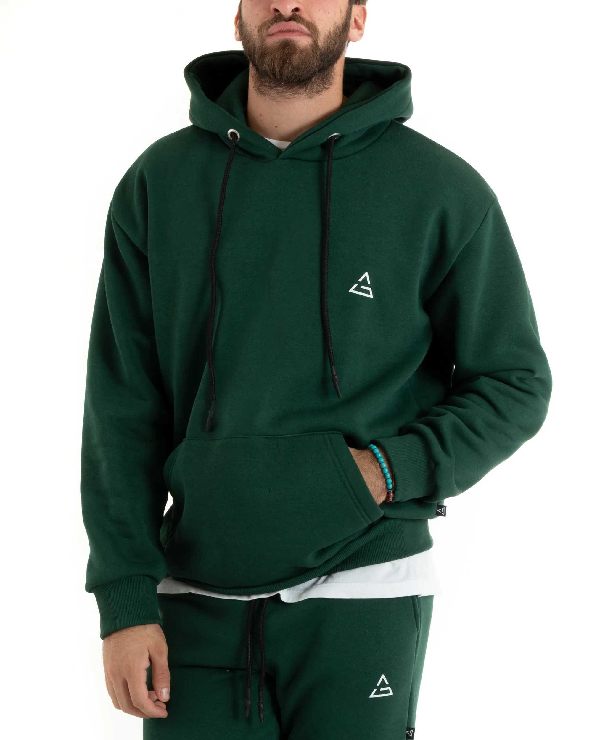 Felpa Uomo Con Cappuccio Maglia Felpata Basic Tinta Unita Verde Regular Fit GIOSAL-F3015A