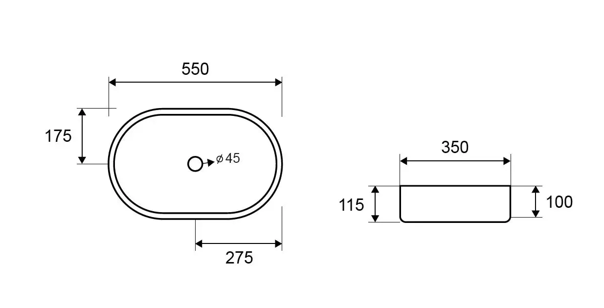 Lavabo Da Appoggio In Acciaio Inox 55x35 - Acciaio Spazzolato