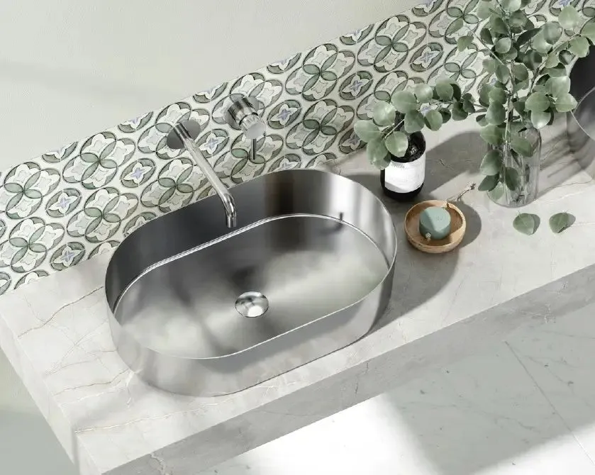 Lavabo Da Appoggio In Acciaio Inox 55x35 - Acciaio Spazzolato