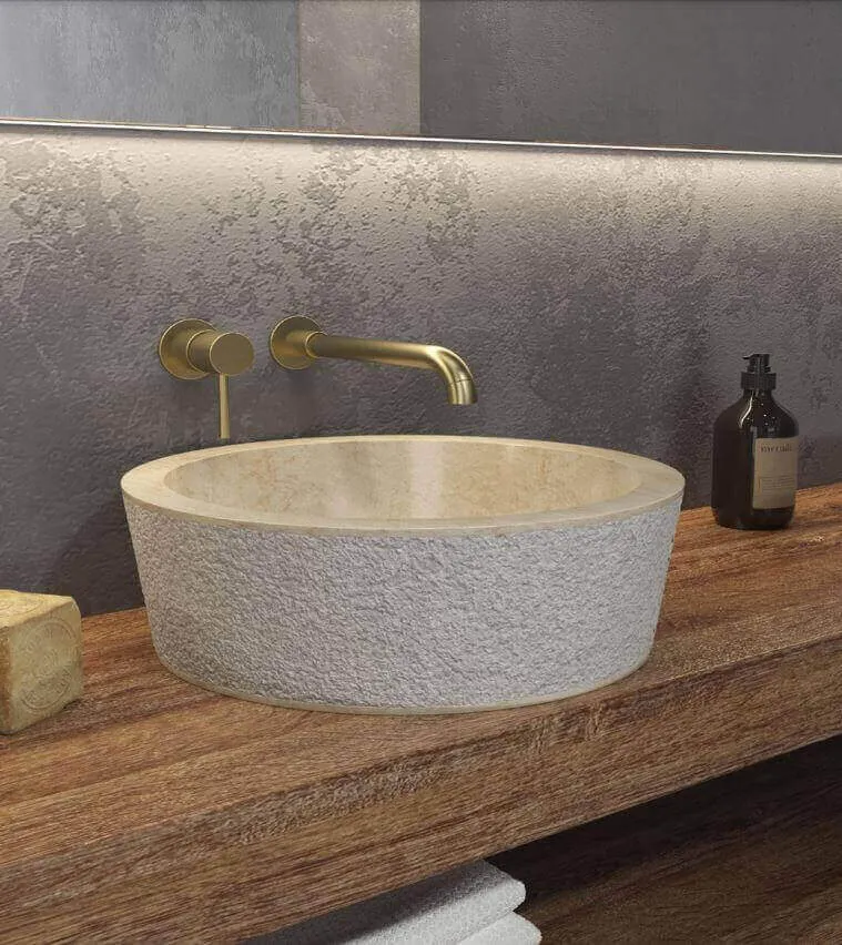 Lavabo Tondo Per Bagno In Marmo Naturale Color Crema