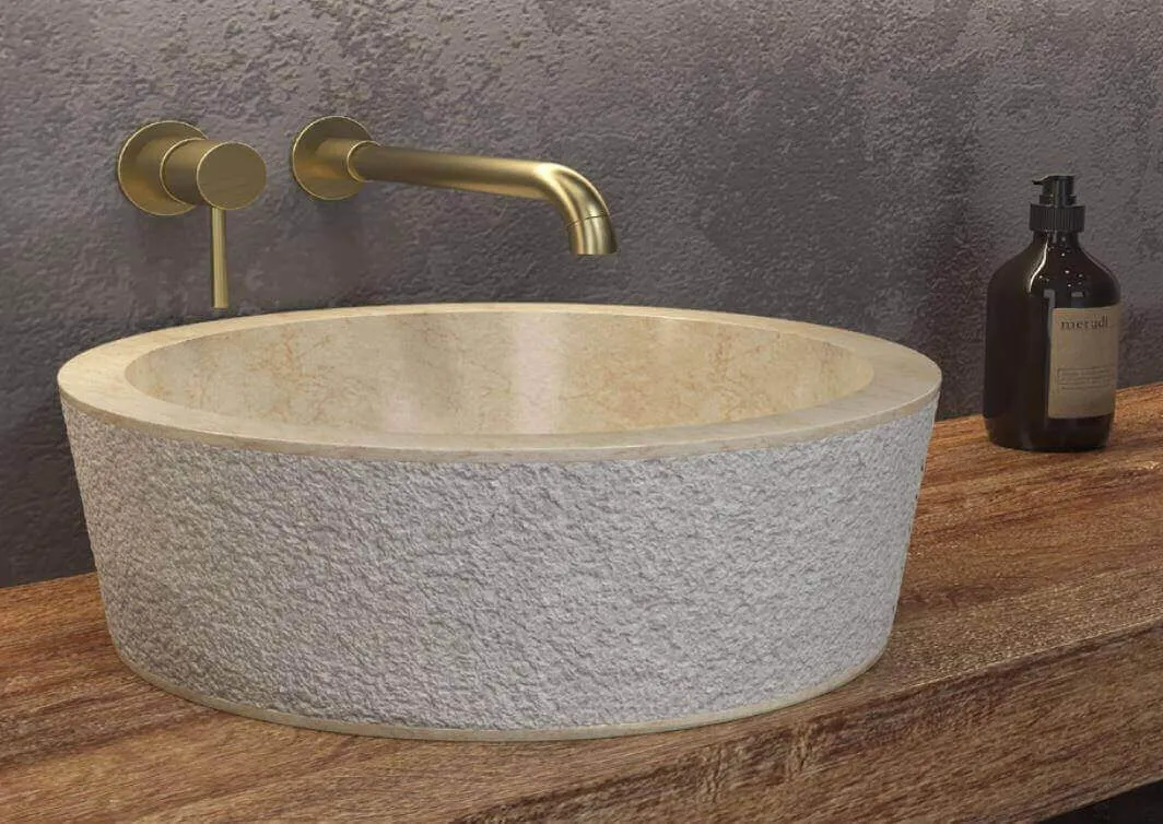 Lavabo Tondo Per Bagno In Marmo Naturale Color Crema