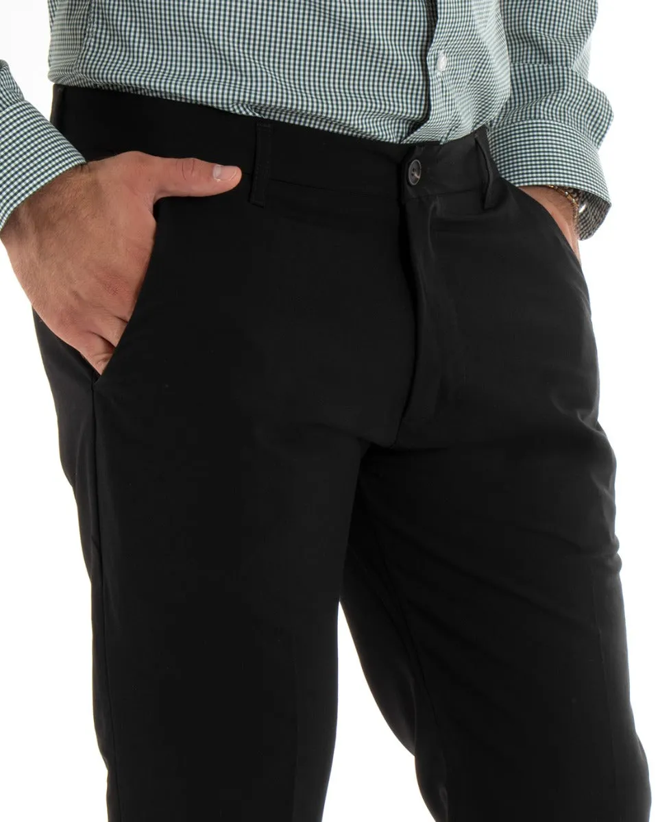 Pantaloni Uomo Lungo Tinta Unita Classico Elegante Tasca America Nero GIOSAL-P5861A