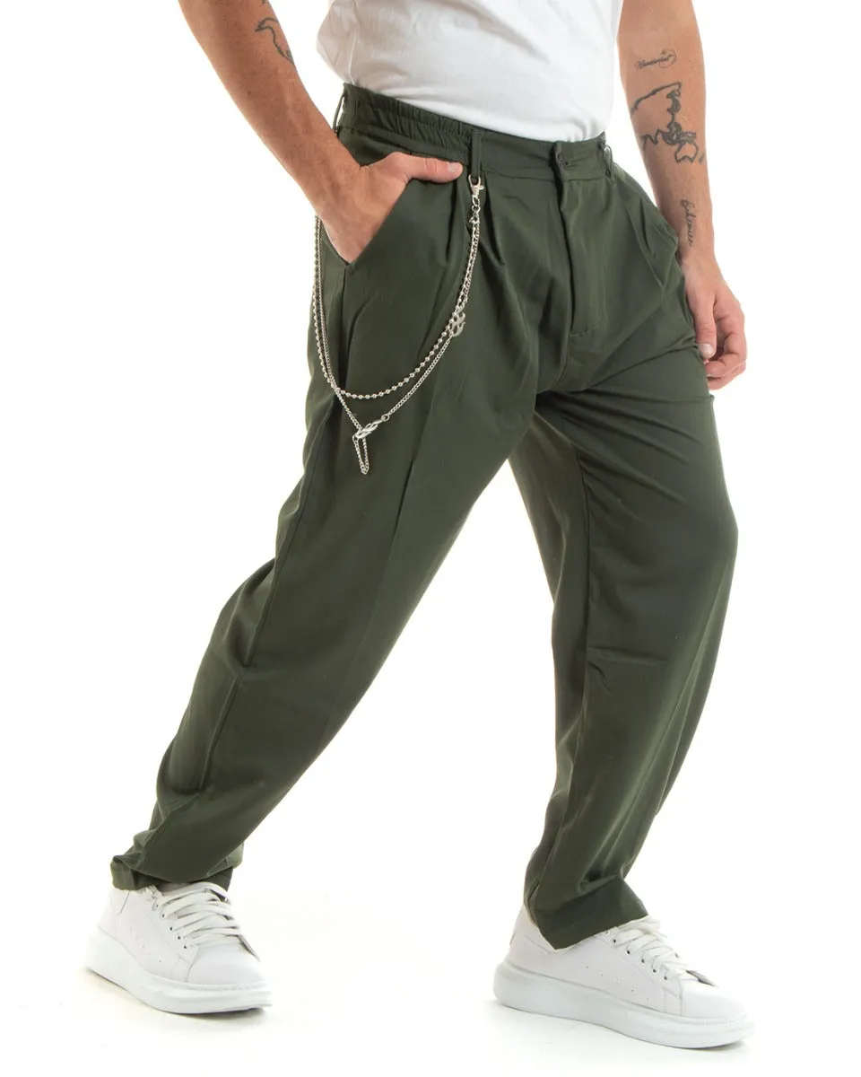 Pantaloni Uomo Lungo Viscosa Fondo Largo Elastico Sul Retro Verde Casual Elegante GIOSAL-P5855A