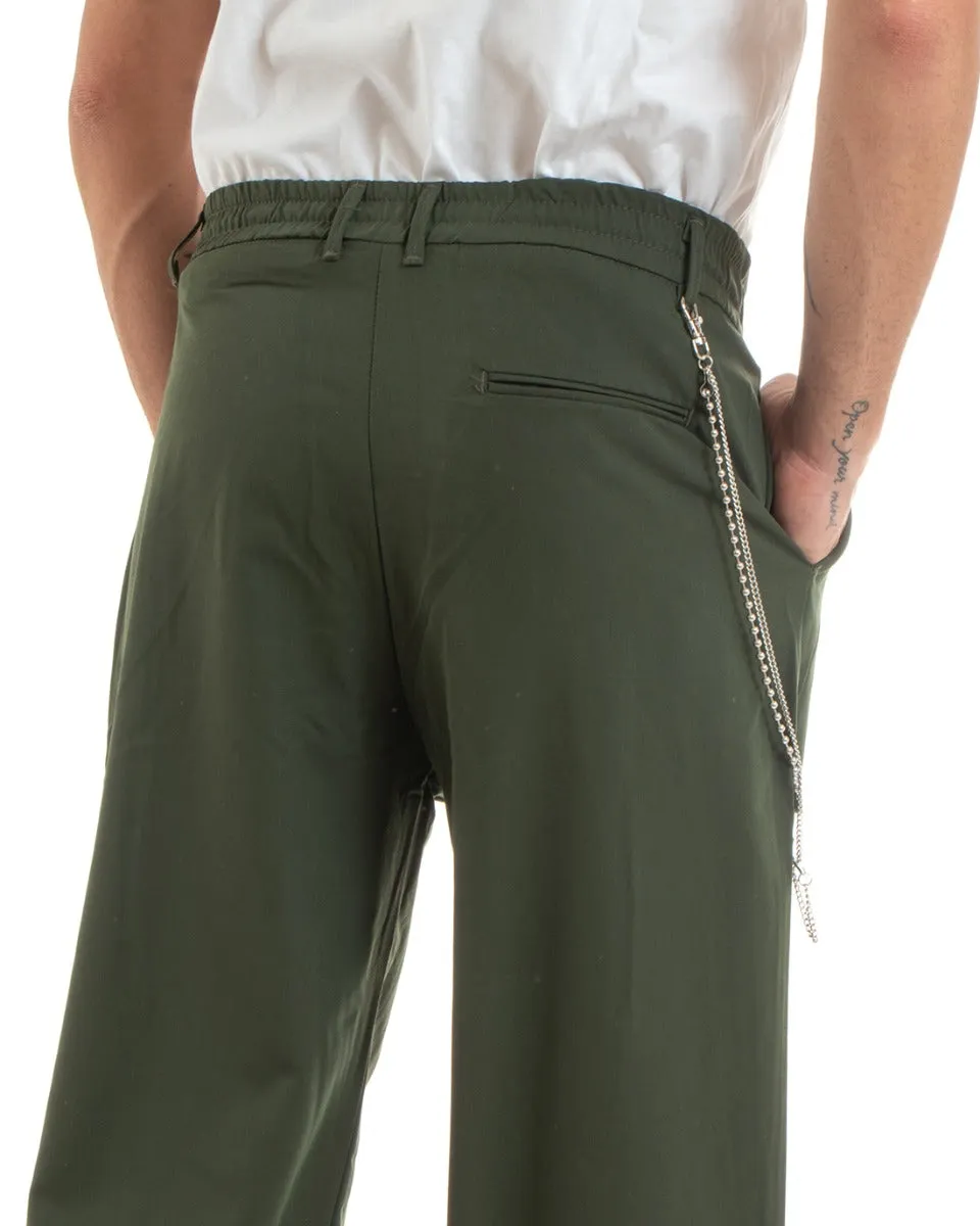 Pantaloni Uomo Lungo Viscosa Fondo Largo Elastico Sul Retro Verde Casual Elegante GIOSAL-P5855A