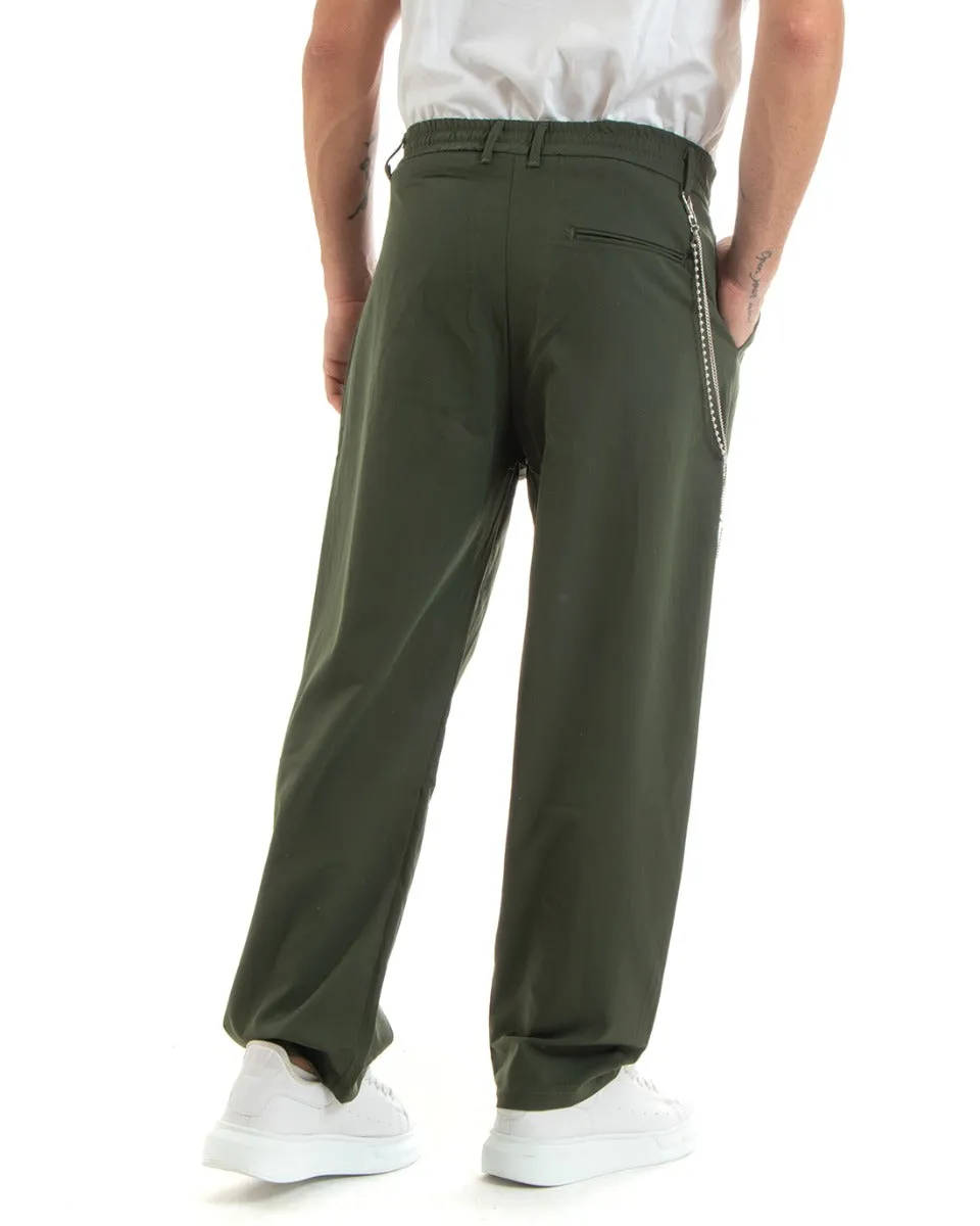 Pantaloni Uomo Lungo Viscosa Fondo Largo Elastico Sul Retro Verde Casual Elegante GIOSAL-P5855A