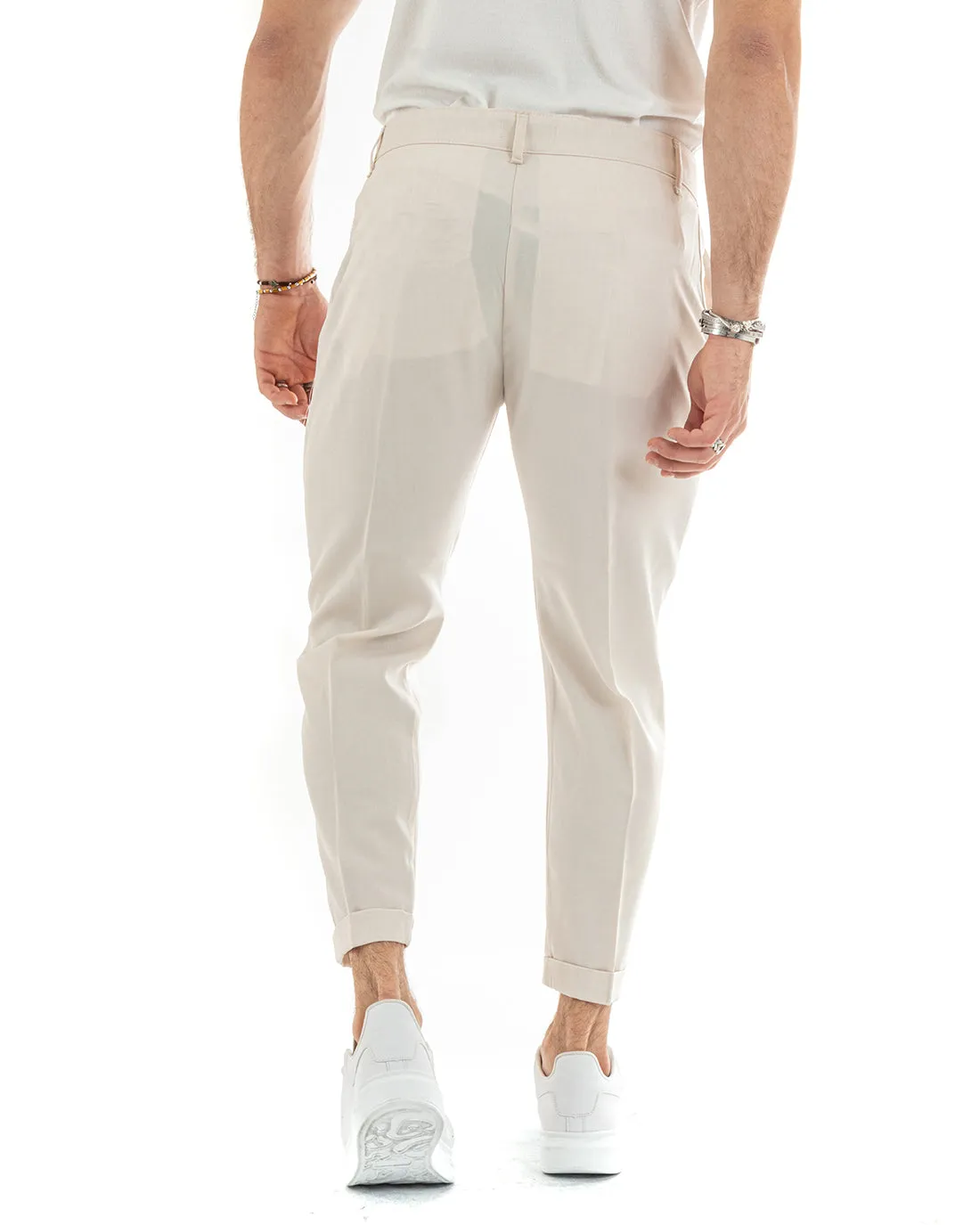 Pantaloni Uomo Tasca America Classico Beige Melangiato Abbottonatura Allungata Casual GIOSAL-P6050A