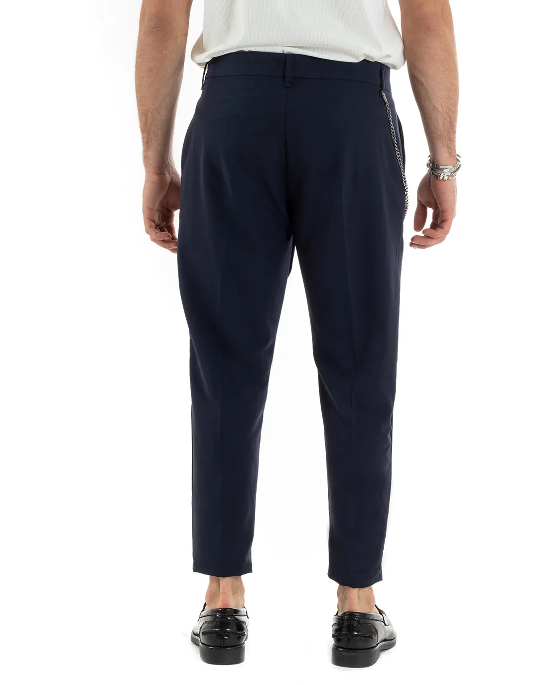 Pantaloni Uomo Tasca America Viscosa Blu Capri Casual Classico Pinces GIOSAL-P5947A