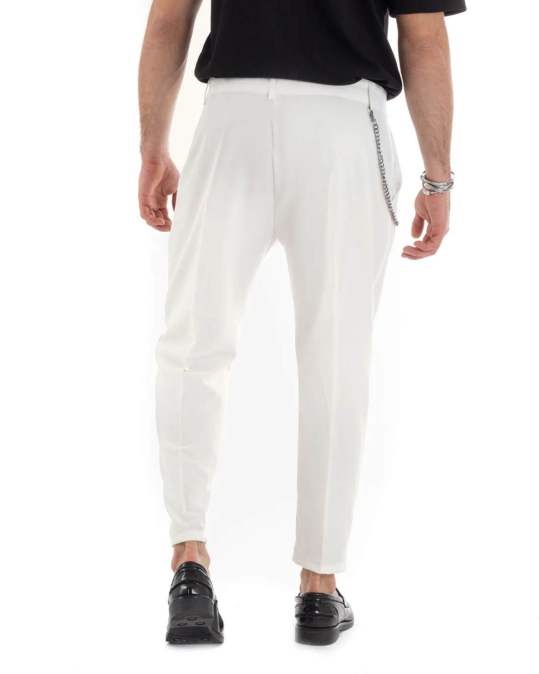 Pantaloni Uomo Tasca America Viscosa Panna Capri Casual Classico Pinces GIOSAL-P5944A