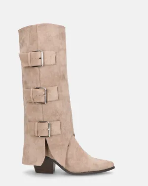 RAHEL - scarpe in camoscio beige con cinture e cerniera laterale