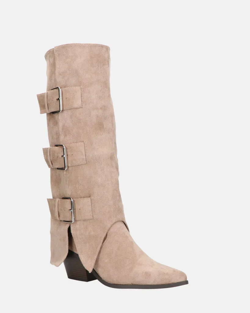 RAHEL - scarpe in camoscio beige con cinture e cerniera laterale