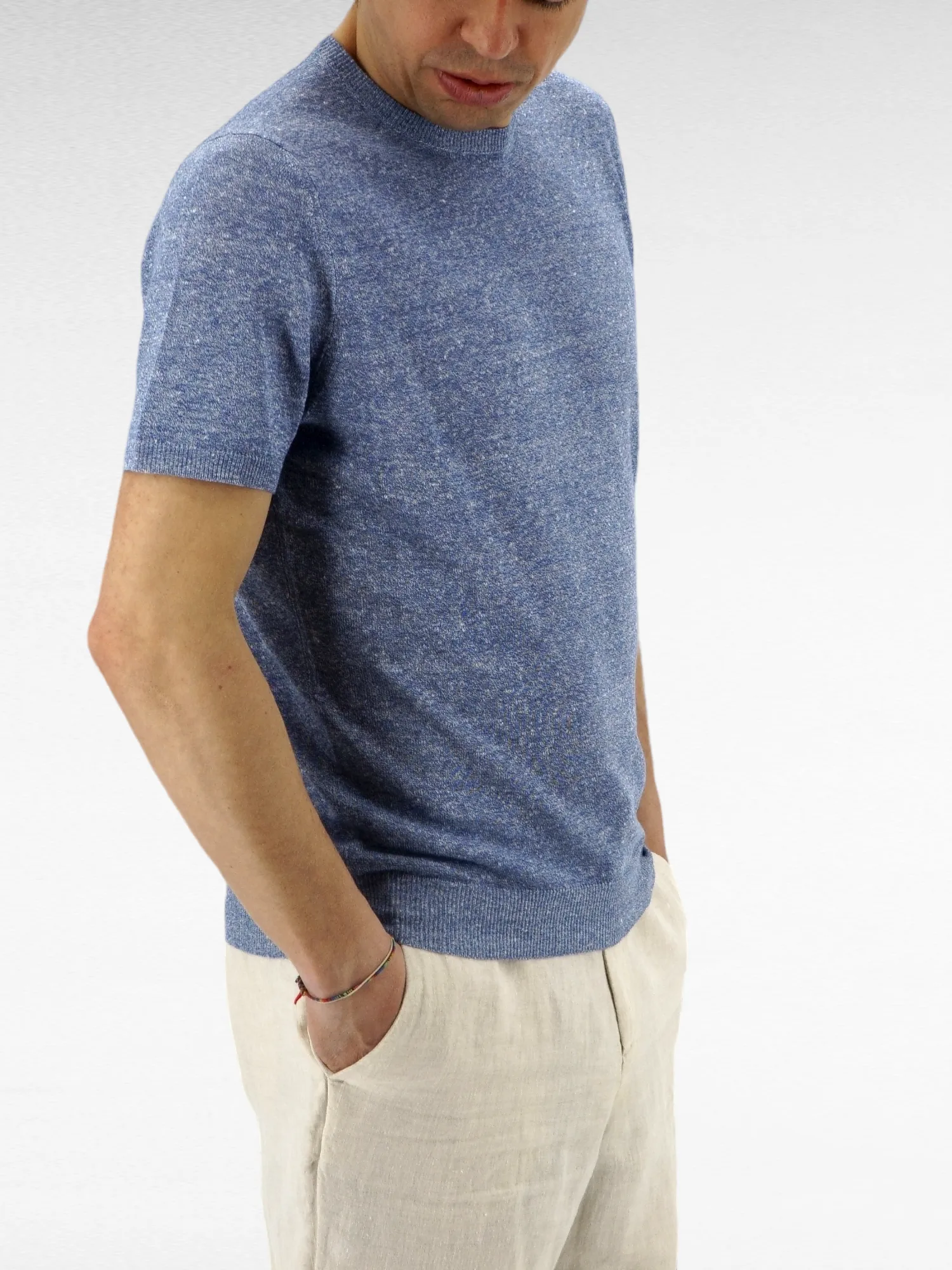 T-Shirt in maglia Azzurro 68% Lino 32% Cotone