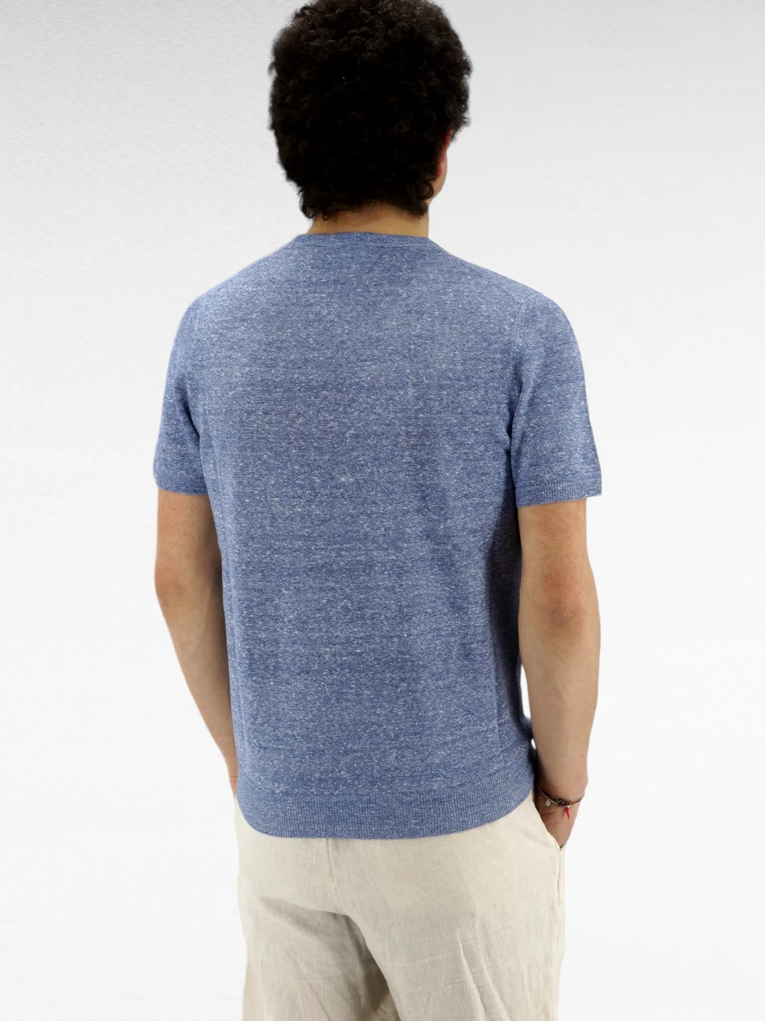 T-Shirt in maglia Azzurro 68% Lino 32% Cotone