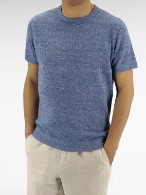 T-Shirt in maglia Azzurro 68% Lino 32% Cotone