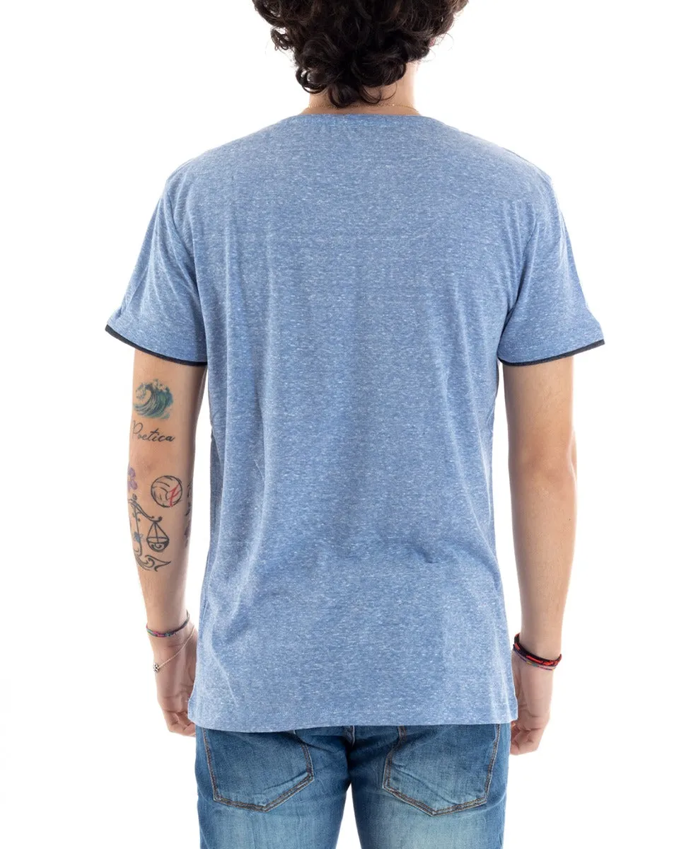 T-Shirt Uomo Mezza Manica Stampa Brooklyn Azzurra Girocollo Slim GIOSAL-TS2811A